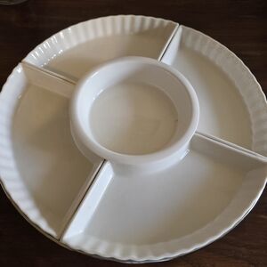 Elegant White Divided Serving Platter Lazy Suzan Like New 14 Inch